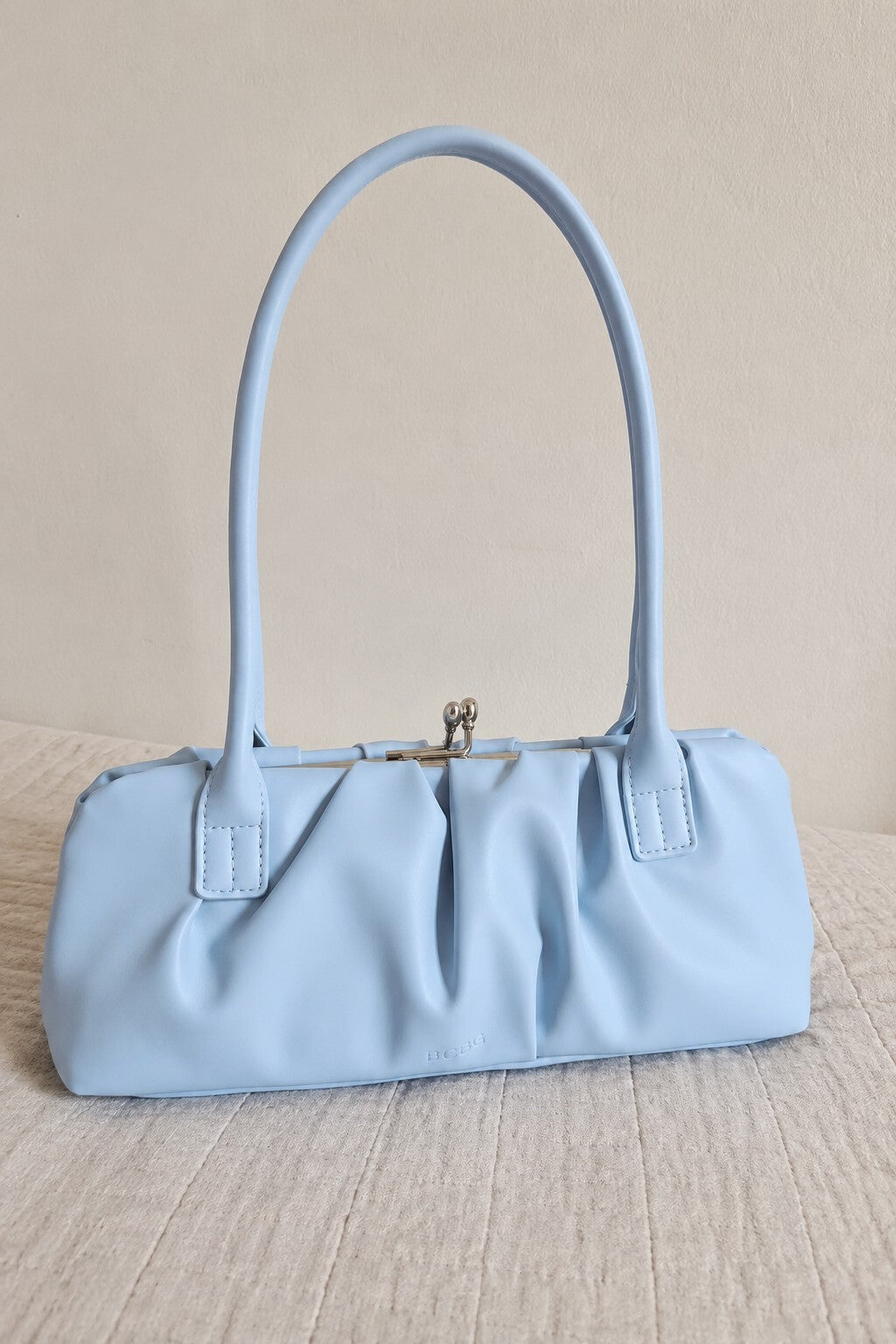BCBG Blue Ruched Frame Shoulder Bag Purse NWT