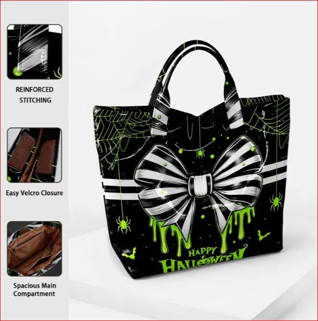 Halloween Themed Black Tote Bag with Dripping Bow Design nwot