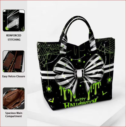 Halloween Themed Black Tote Bag with Dripping Bow Design nwot