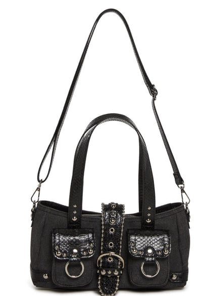 Dolls Kill Women's Black Shoulder Bag w Buckle and Studded Accents NWT Viscious