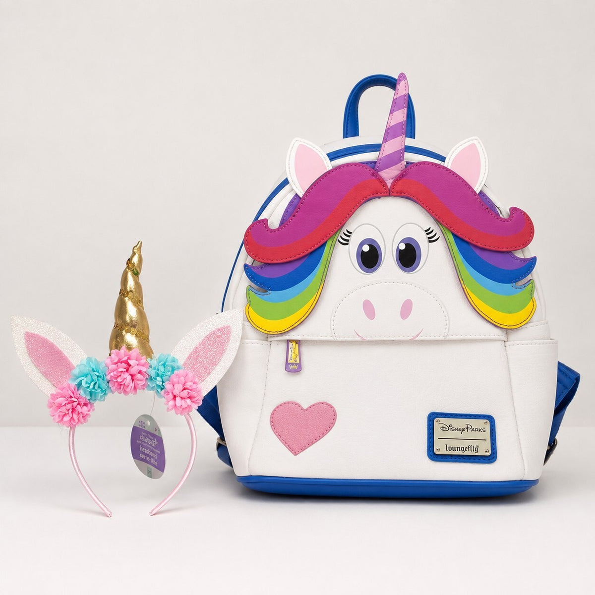 Disney Parks Loungefly Inside Out Rainbow Unicorn Backpack Headband Bundle