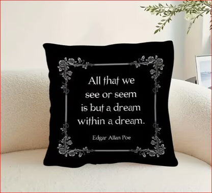 Edgar Allan Poe Quote Decorative Pillow with Coffin Shaped Storage Box