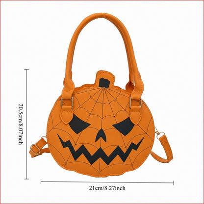 Halloween Pumpkin Shaped Orange Handbag with Spider Web Design nwot