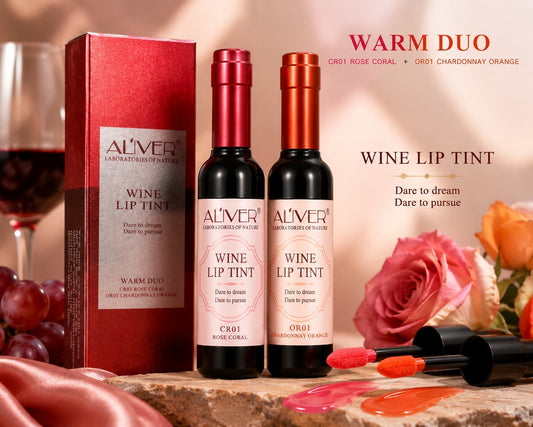 Aliver Wine Lip Tint Duo CR01 Rose Coral OR01 Chardonnay New Sealed