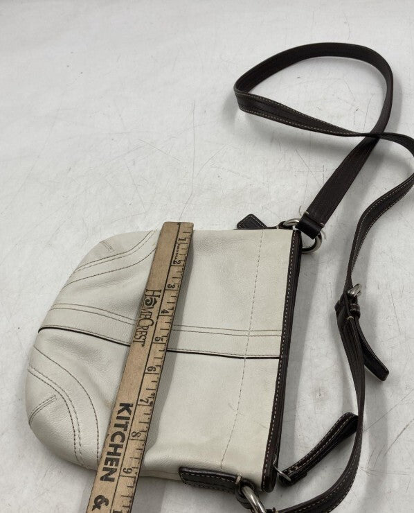 Vintage Coach White Brown Leather Small Crossbody Bag Y2K