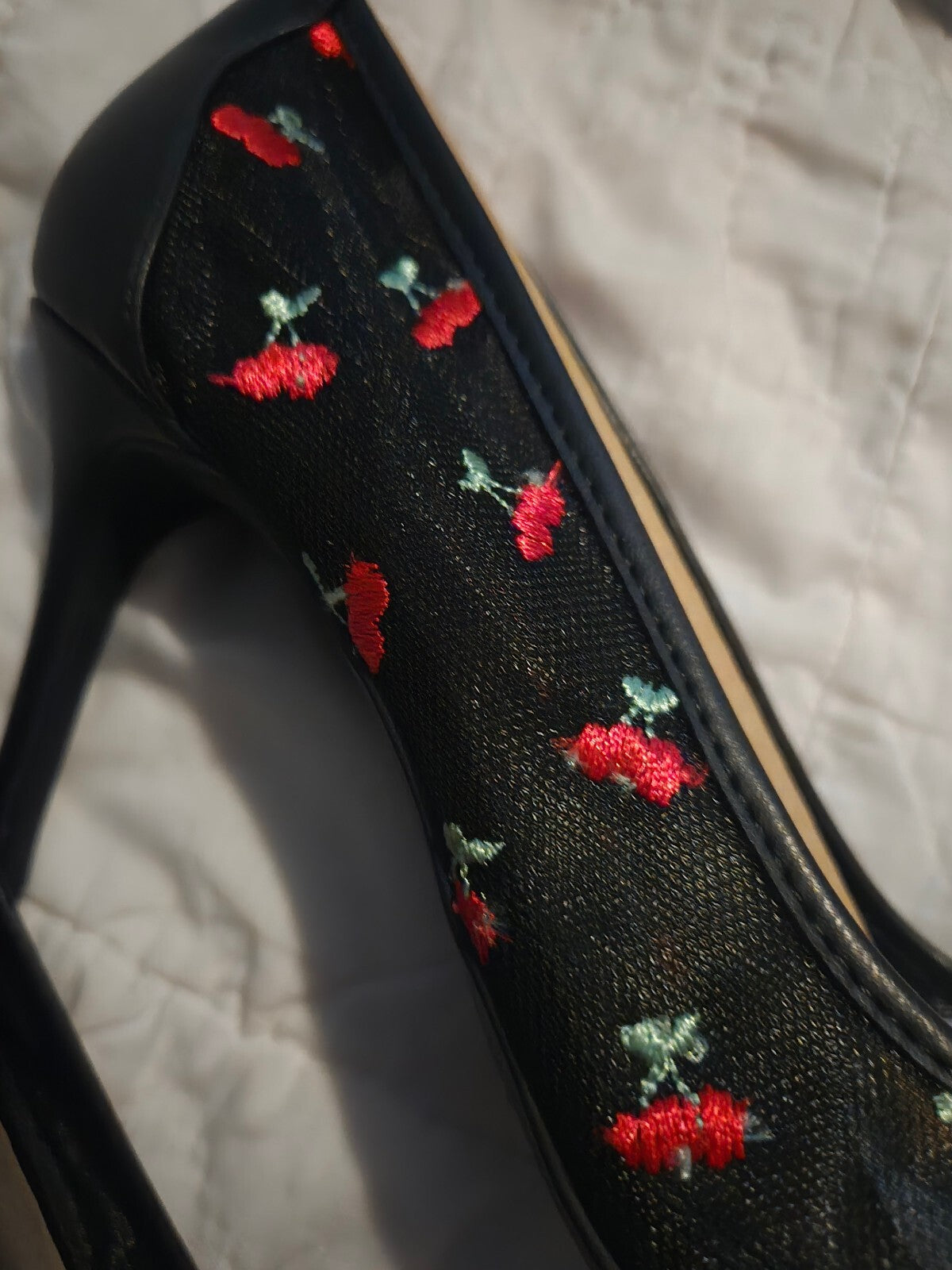 BCBGeneration Black Cherry Embroidered Pointed Toe Pumps