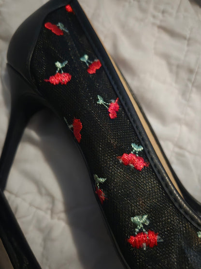 BCBGeneration Black Cherry Embroidered Pointed Toe Pumps