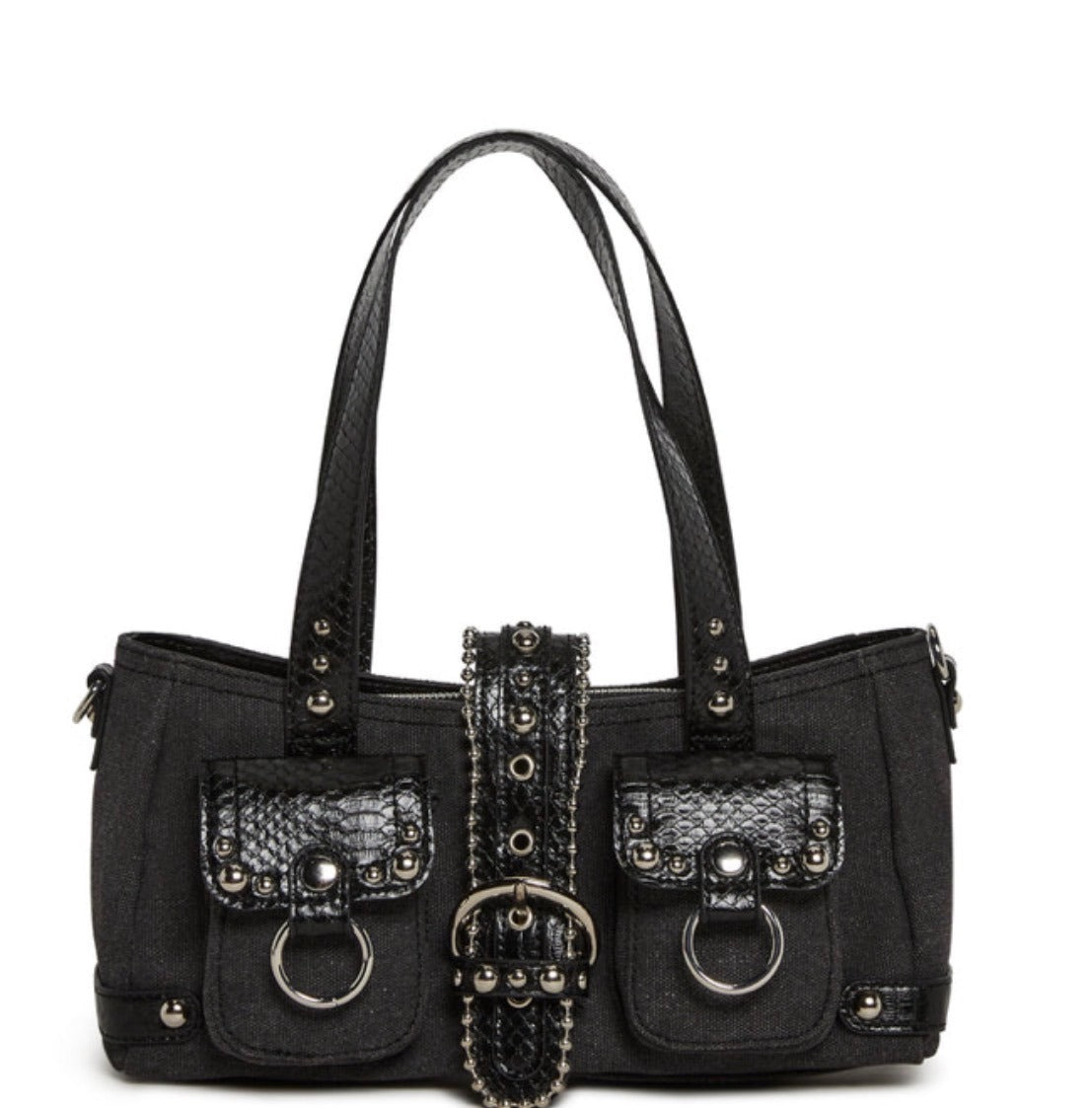 Dolls Kill Women's Black Shoulder Bag w Buckle and Studded Accents NWT Viscious