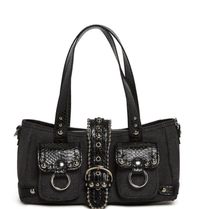 Dolls Kill Women's Black Shoulder Bag w Buckle and Studded Accents NWT Viscious