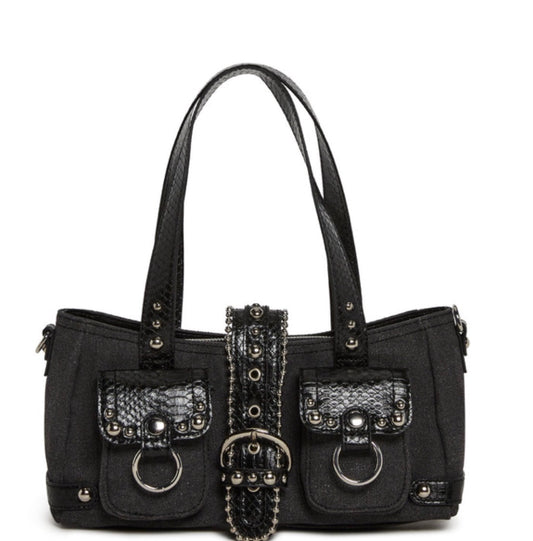 Dolls Kill Women's Black Shoulder Bag w Buckle and Studded Accents NWT Viscious