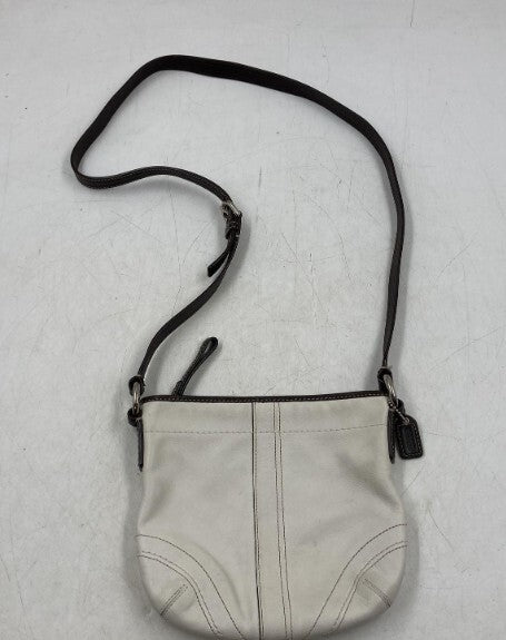 Vintage Coach White Brown Leather Small Crossbody Bag Y2K