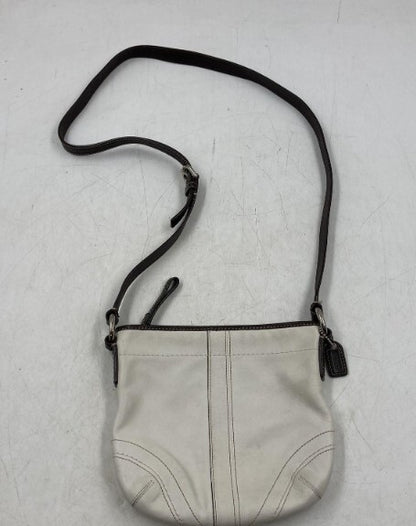 Vintage Coach White Brown Leather Small Crossbody Bag Y2K