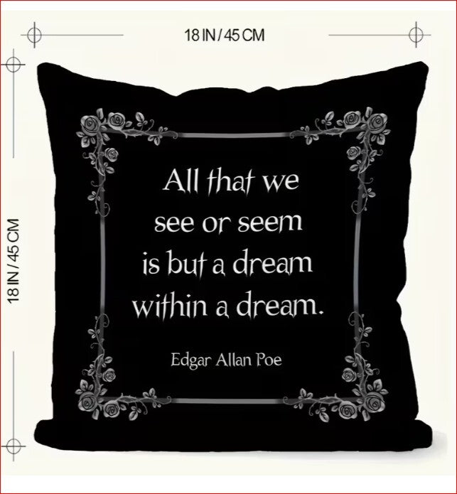 Edgar Allan Poe Quote Decorative Pillow with Coffin Shaped Storage Box