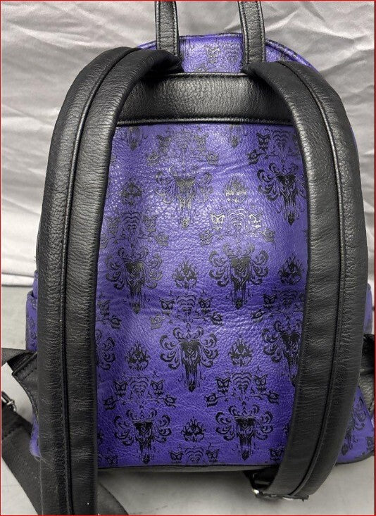Loungefly Disney Parks Purple Backpack with Black Damask Pattern