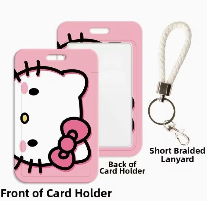 Hello Kitty Pink Mini Handbag with Matching Card Holder and Braided Lanyard Set