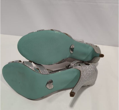 NWT Betsey Johnson Silver Glitter High Heel Sandals Women's Size 9