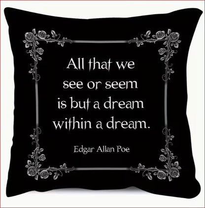 Edgar Allan Poe Quote Decorative Pillow with Coffin Shaped Storage Box
