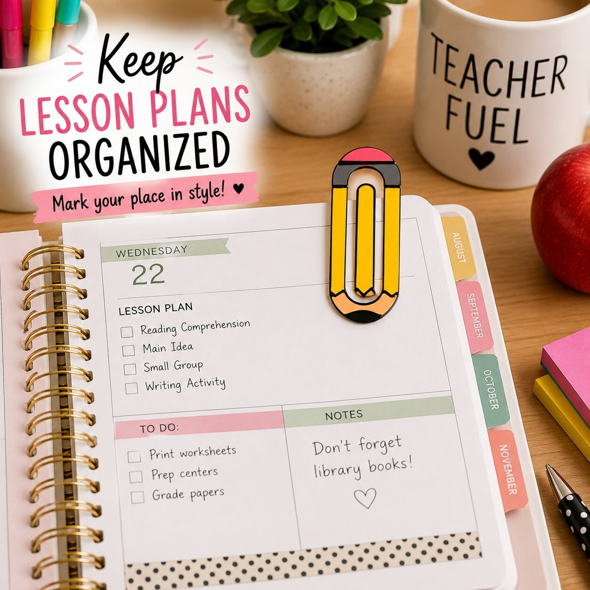 Back to School Teacher Gift Bundle Composition Book Earrings & Paperclips New