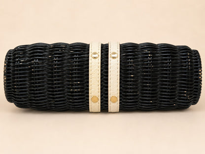 Vintage Kate Spade Black Wicker Cherbourg Leather Roll Clutch Bag READ All Rare