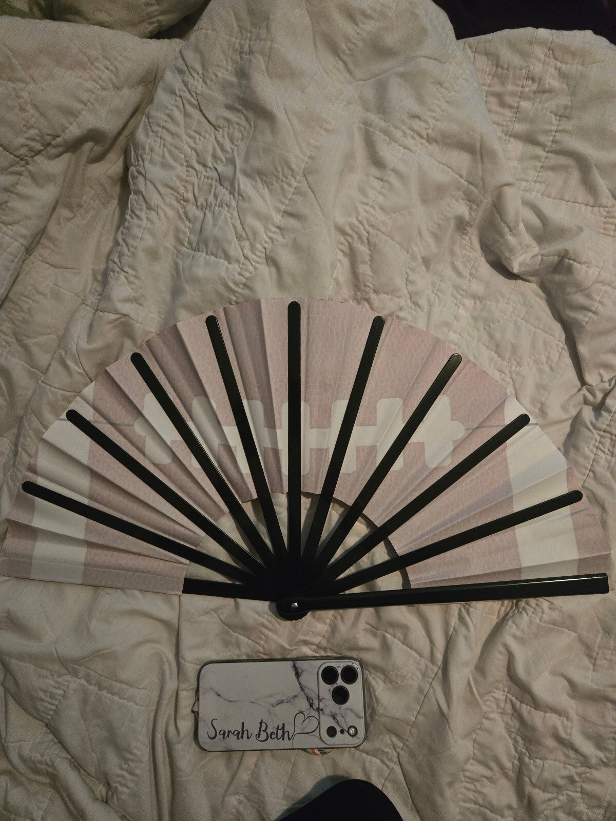 Large Football Folding Hand Fan Silky Fabric Game Day 24 Inch NWOT