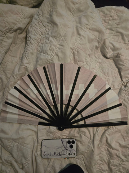 Large Football Folding Hand Fan Silky Fabric Game Day 24 Inch NWOT