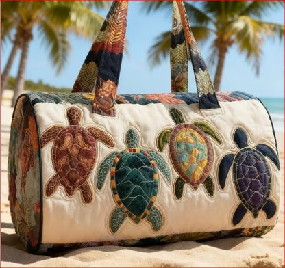 NWOT Hand Quilted Turtle Themed Duffle Bag - Beach Ready Travel Bag