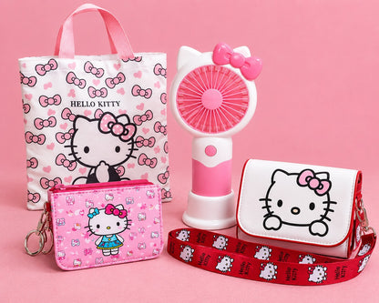 Hello Kitty Portable Handheld Fan with Tote Bag and Mini Purses Set