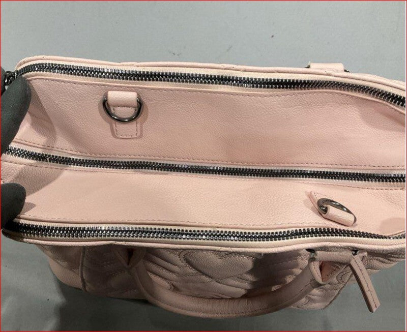 Betsey Johnson Pink Quilted Heart Pattern Leather Shoulder Bag with Matching Zip