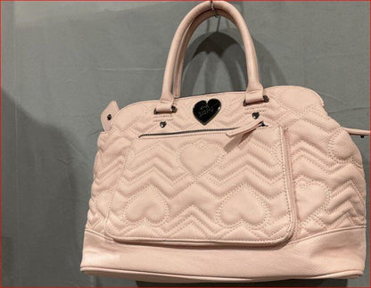 Betsey Johnson Pink Quilted Heart Pattern Leather Shoulder Bag with Matching Zip