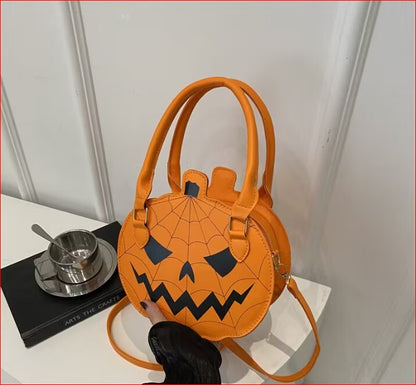 Halloween Pumpkin Shaped Orange Handbag with Spider Web Design nwot