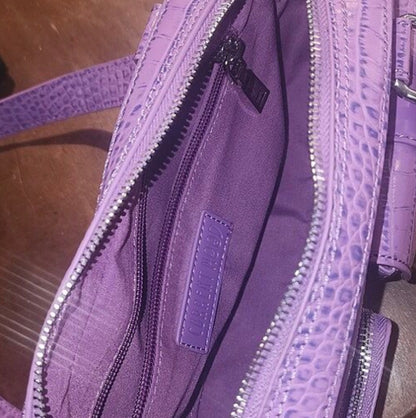 NWT Dolls Kill Purple Croc Embossed Y2K Multi-Pocket Shoulder Bag Phone Buzz