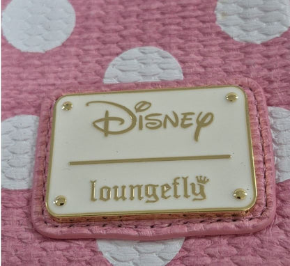 Loungefly Disney Minnie Mouse Pink Polka Dot Bow Woven Straw Mini Backpack NWT