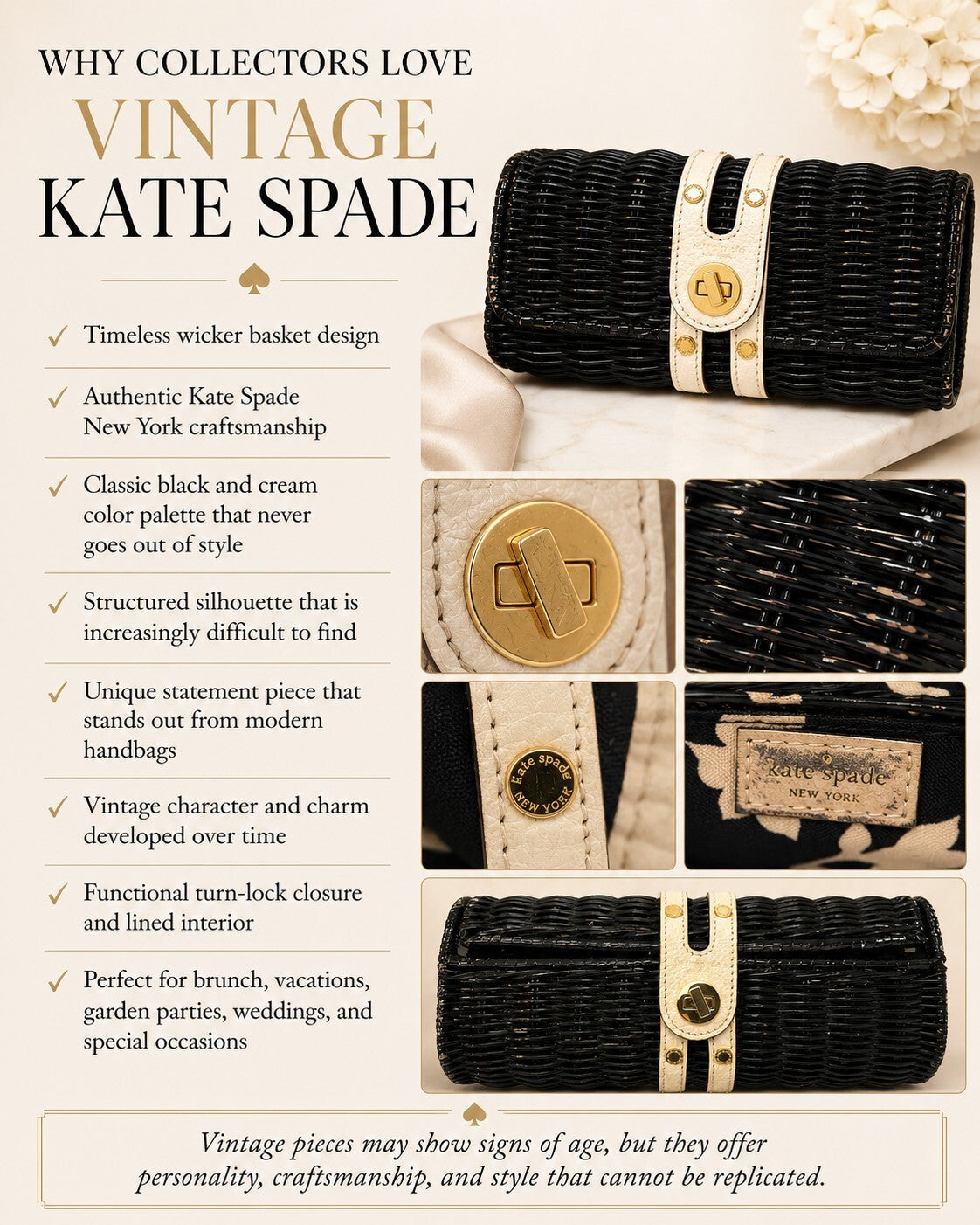 Vintage Kate Spade Black Wicker Cherbourg Leather Roll Clutch Bag READ All Rare