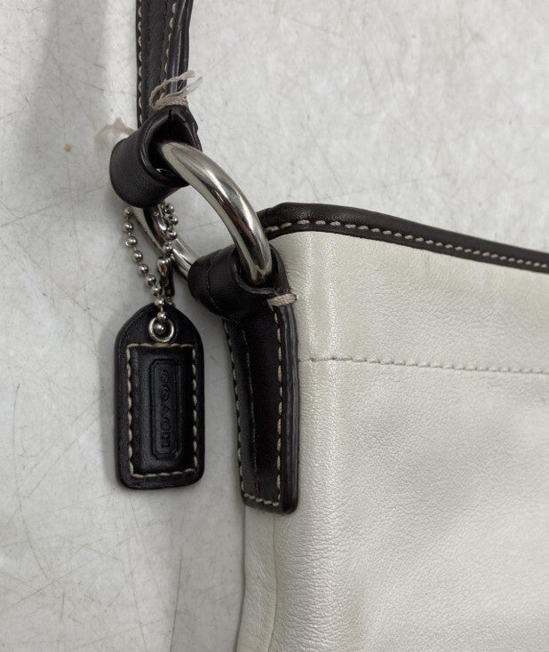 Vintage Coach White Brown Leather Small Crossbody Bag Y2K