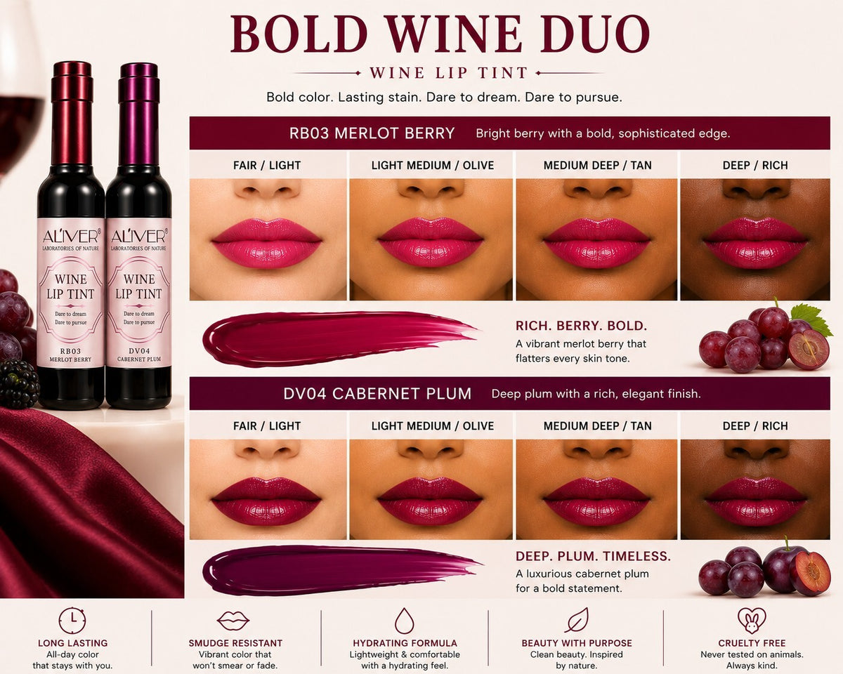 Aliver Wine Lip Tint Duo RD01 Shiraz RD03 Merlot Burgundy New Sealed