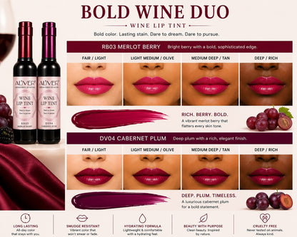 Aliver Wine Lip Tint Duo RD01 Shiraz RD03 Merlot Burgundy New Sealed