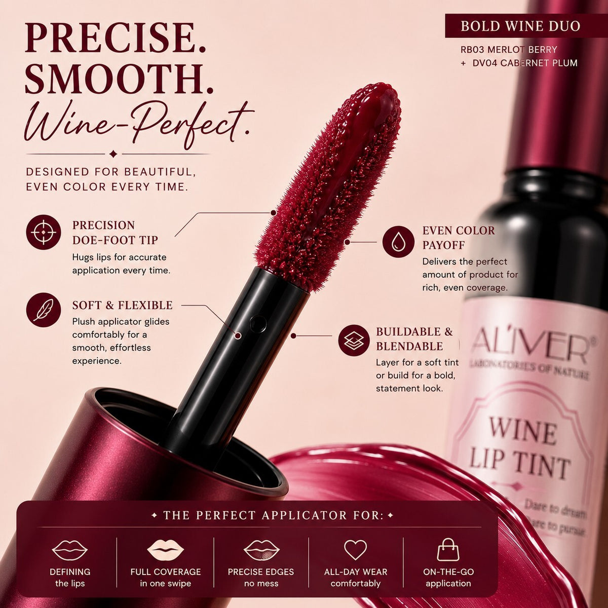 Aliver Wine Lip Tint Duo RD01 Shiraz RD03 Merlot Burgundy New Sealed