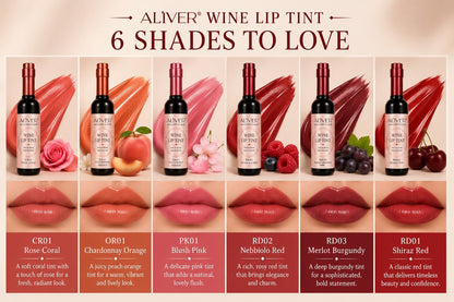 ALIVER Wine Lip Tint - Peach Orange OR01 - Long Lasting Glossy Lip Stain