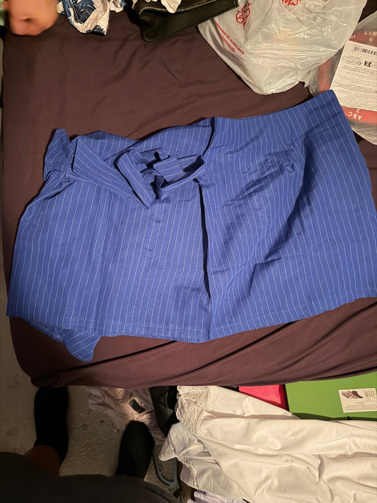 Blue Pinstripe High Waist skort with Belt