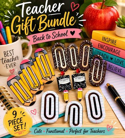 Back to School Teacher Gift Bundle Composition Book Earrings & Paperclips New