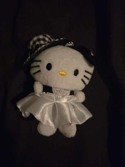 Hello Kitty Plush Charm with Black and White Gingham Bow and Satin Skirt