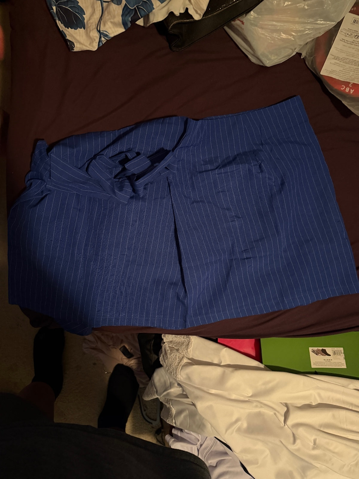 Blue Pinstripe High Waist skort with Belt