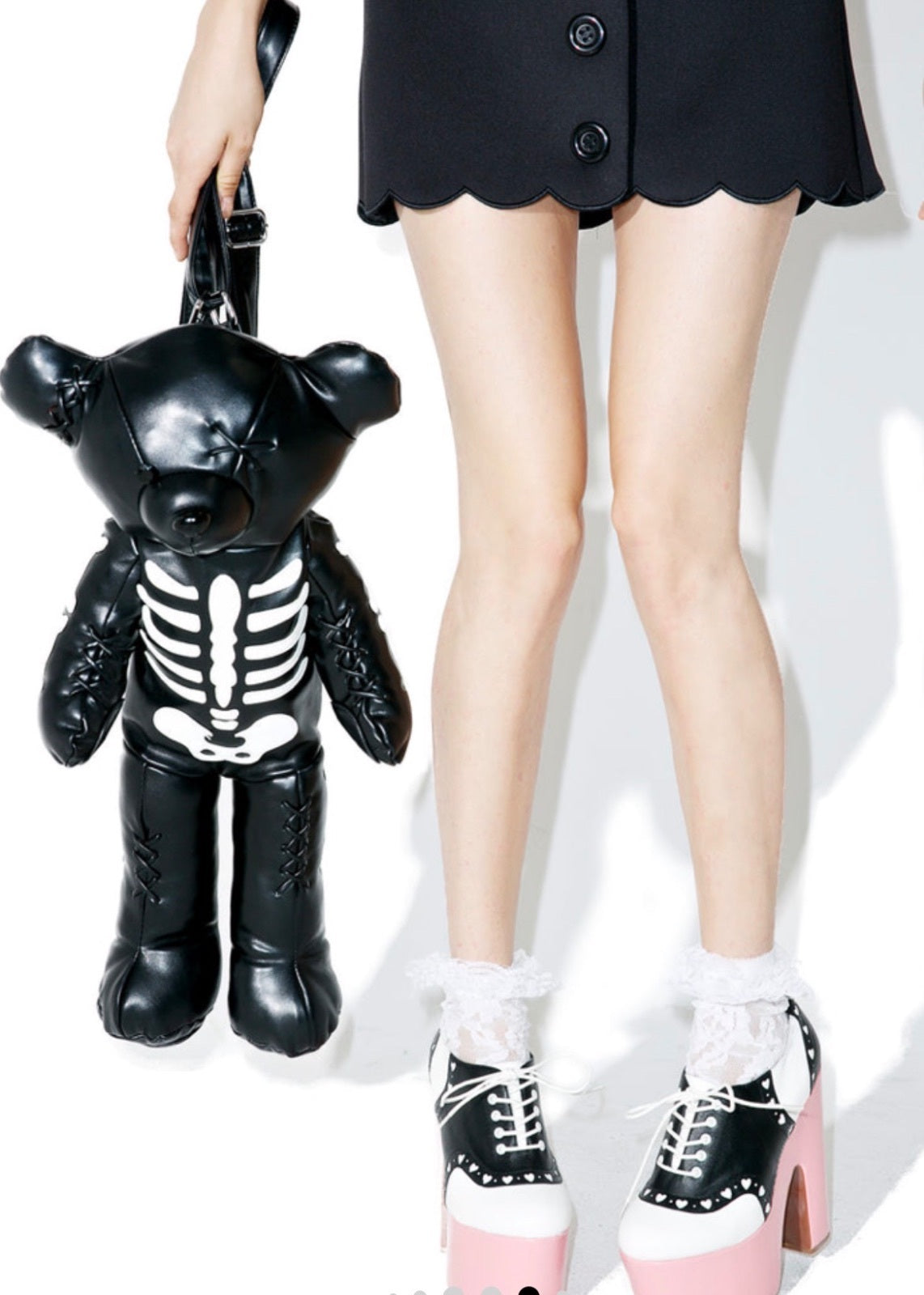 Dolls Kill Current Mood Deady Teddy Skeleton Bear Backpack Black Goth 25” nwt