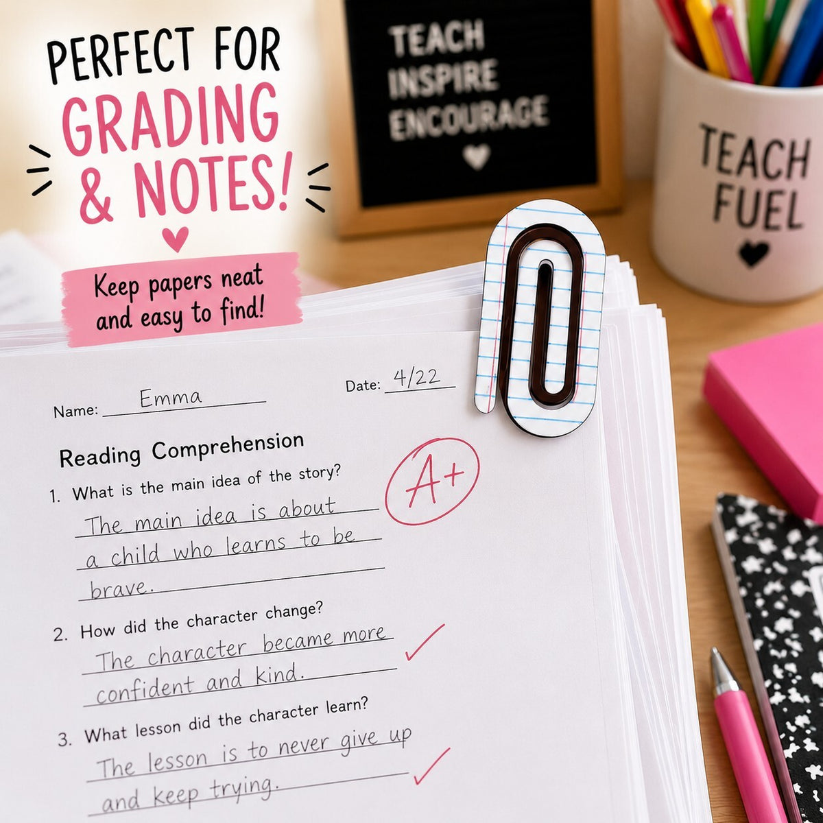 Back to School Teacher Gift Bundle Composition Book Earrings & Paperclips New