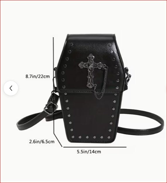 Black Gothic Coffin Cross Studded Shoulder Bag