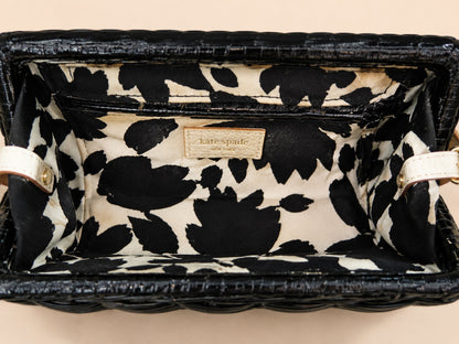 Vintage Kate Spade Black Wicker Cherbourg Leather Roll Clutch Bag READ All Rare