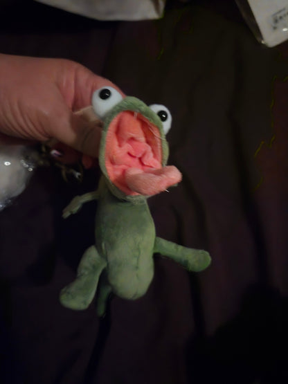 Candace Green Plush Lizard Keychain with Pink Mouth and Big Eyes