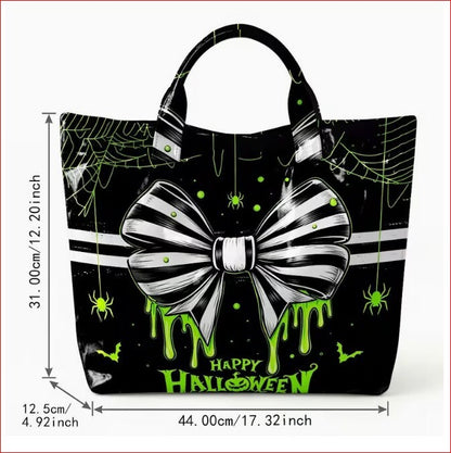Halloween Themed Black Tote Bag with Dripping Bow Design nwot