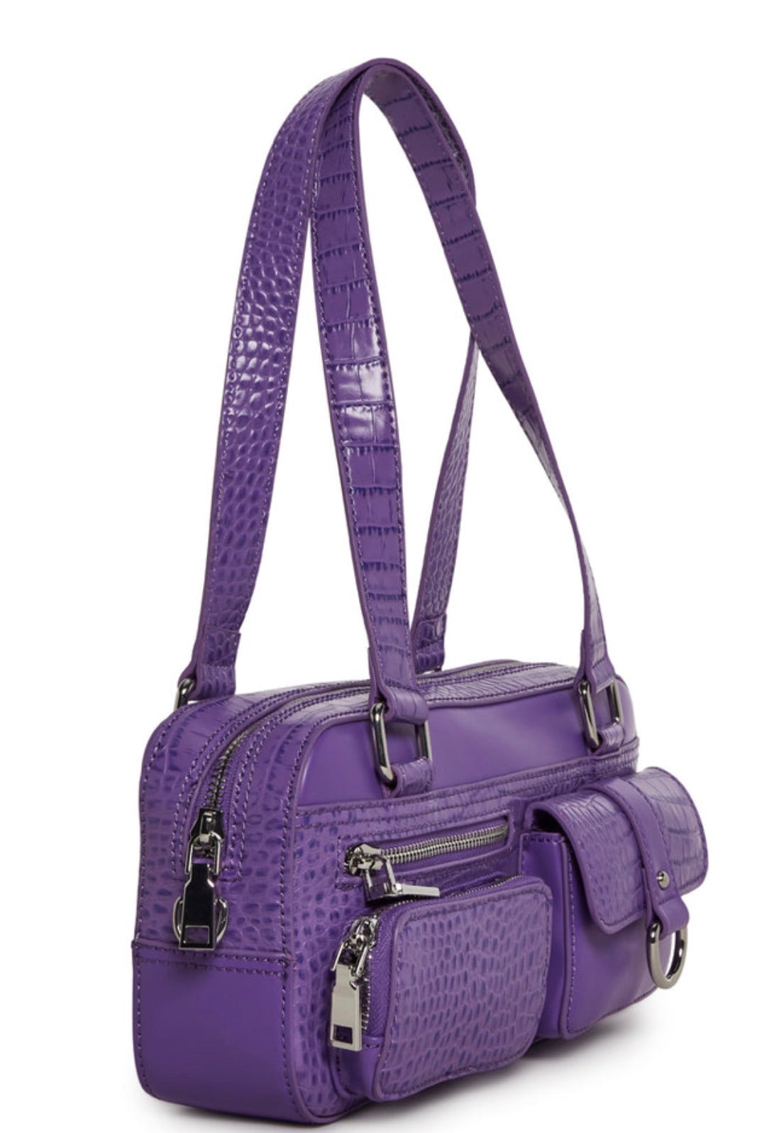 NWT Dolls Kill Purple Croc Embossed Y2K Multi-Pocket Shoulder Bag Phone Buzz