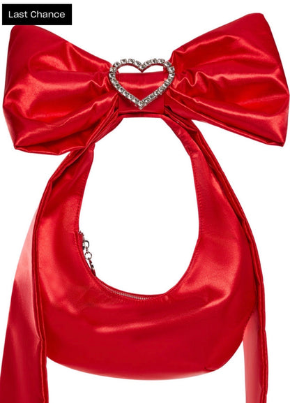 Sugar Thrillz Lady Royal Red Satin Rhinestone Bow Shoulder Bag NWT Dolls Kill